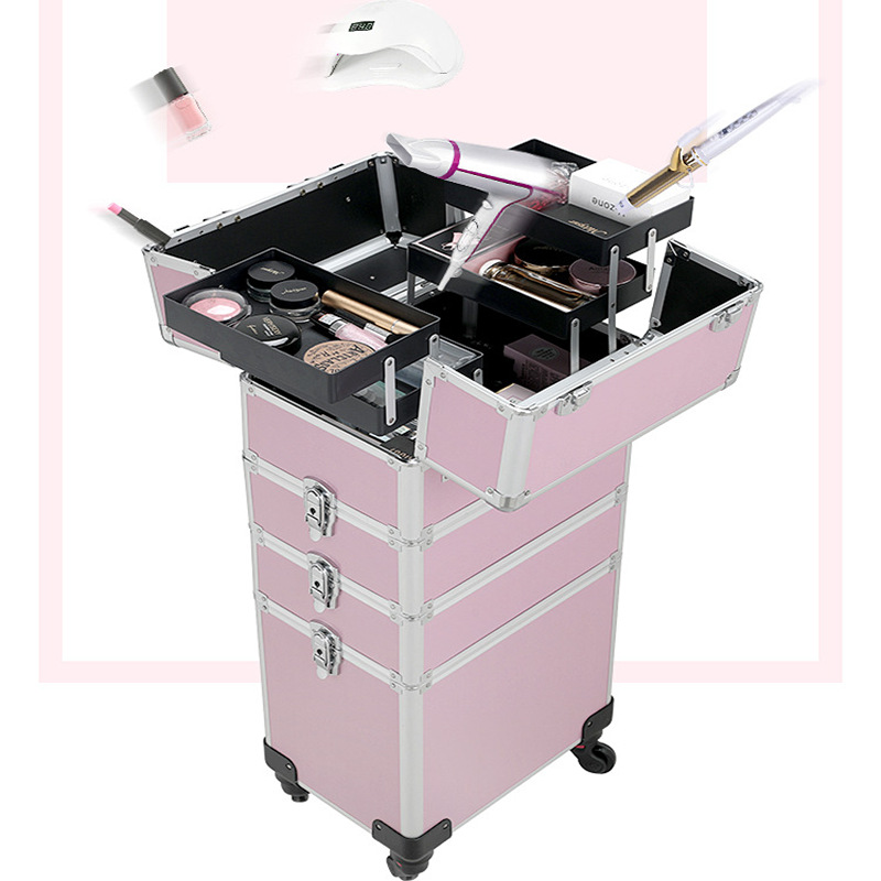 Caja de herramientas de manicura varilla de tracción de gran capacidad talón de maquillaje bordado belleza multicapa de almacenamiento profesional caja de maquillaje cepillo de maquillaje portátil