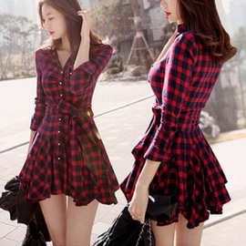 春韩版格子衬衫女装修身棉麻女衬衣中长款长袖打底衫上衣2024