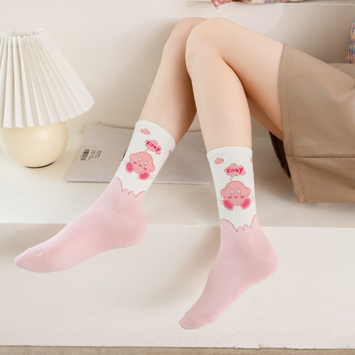 Japanese socks for women, Star Cartoon Socks, Kirby Mid-calf Women's Socks, College Fashion Socks, Casual Sports Socks