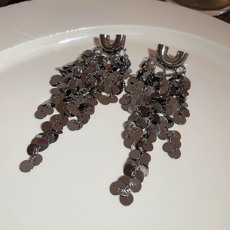 欧美跨境金属风爱心水滴流苏耳环轻奢高级感耳钉时尚夸张百搭耳饰|undefined