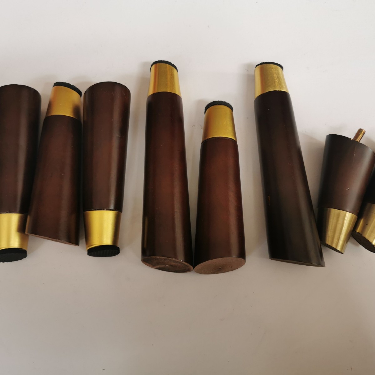 Zhizhujing wholesale wooden foot dining chair with Golden Foot cover red brown solid wood sofa foot light luxury wooden table leg copper wooden leg