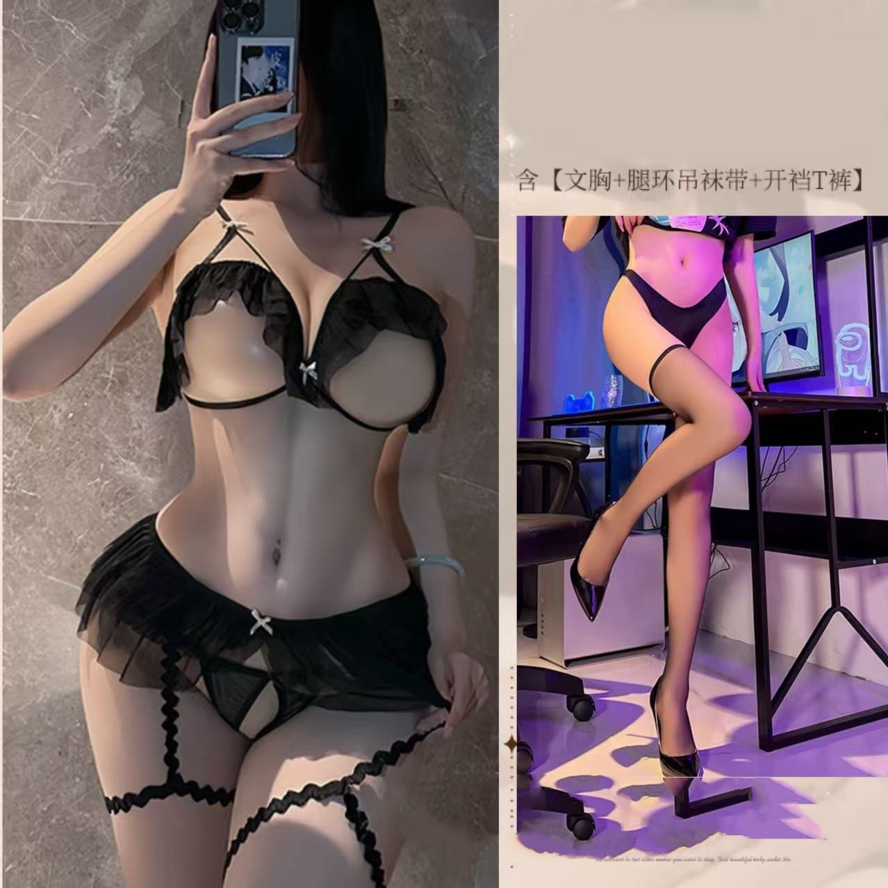 블랙 + 블랙 플랫 양말