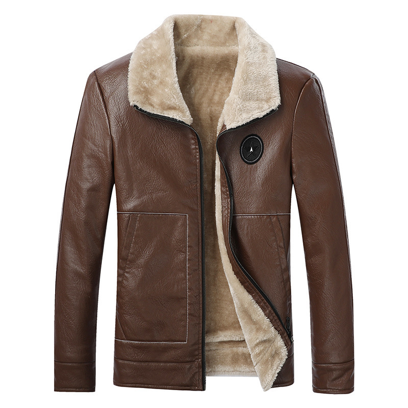 Chaqueta de solapa de lana de cordero de invierno de los hombres de abrigo de cuero cálido con forro polar Chaqueta de cuero casual de moda de estilo coreano al por mayor