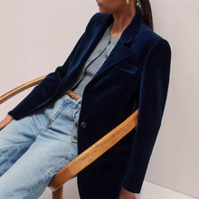 欧美跨境亚马逊女装外套春季新品金丝绒纯色时尚休闲小西装上衣女