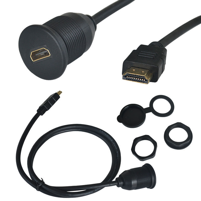 汽车摩托车仪表板带支架HDMI高清公对母音视频防水线1米/2米