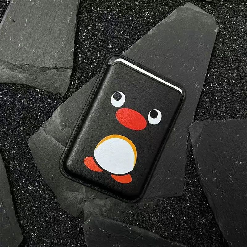 Penguin Black Suitable for iPhone Magnetic Card Holder Simple Magsafe Card Holder Leather Niche 6 Rice Card Slot Card Holder Penguin Black Suitable for iPhone Magnetic Card Holder Simple Magsafe Card Holder Leather Niche 6 Rice Card Slot Card Holder