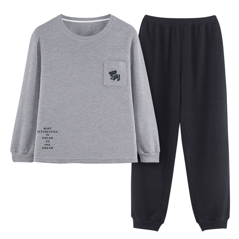 Nuevos pijamas de los hombres de primavera y otoño de algodón pantalones de manga larga de los hombres jóvenes de invierno casual ropa de casa traje de dos piezas