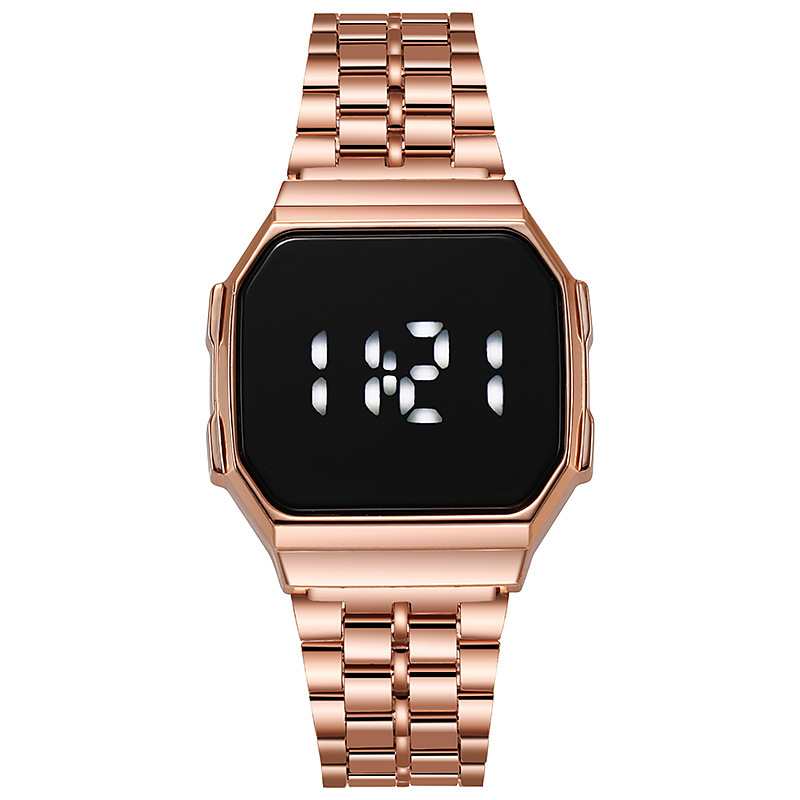 Suministro directo de fábrica metal correa de acero reloj LED cuadrado Comercio exterior moda reloj electrónico estudiante masculino y femenino toque electrónico