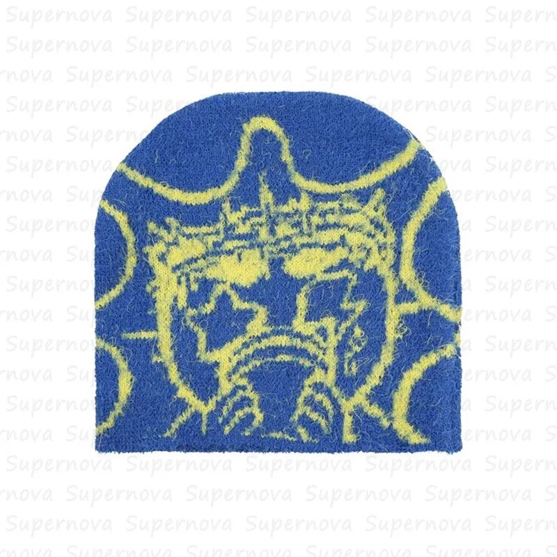 2025 modelos de otoño e invierno estilo europeo y americano transfronterizo moda salvaje frío y cálido patrón de dibujos animados patrón jacquard sombrero al por mayor