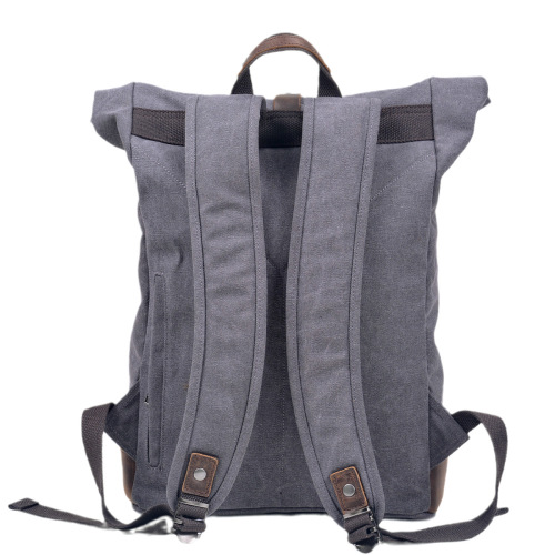 Vintage Washed Canvas Men's Dual Shoulder Bag Large Capacity Roll-Top Expandable Backpack Men's Outdoor Hiking Bag