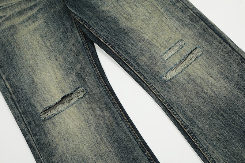 Unisex American Retro Cleanfit Washed Flared Ripped Jeans Straight Leg Slim Fit Street Style Wide Leg Pants_mkmklike.com