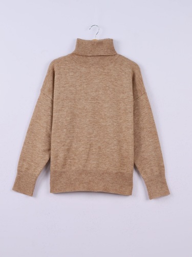 Women's Solid Color High Neck Long Sleeve Knit Sweater