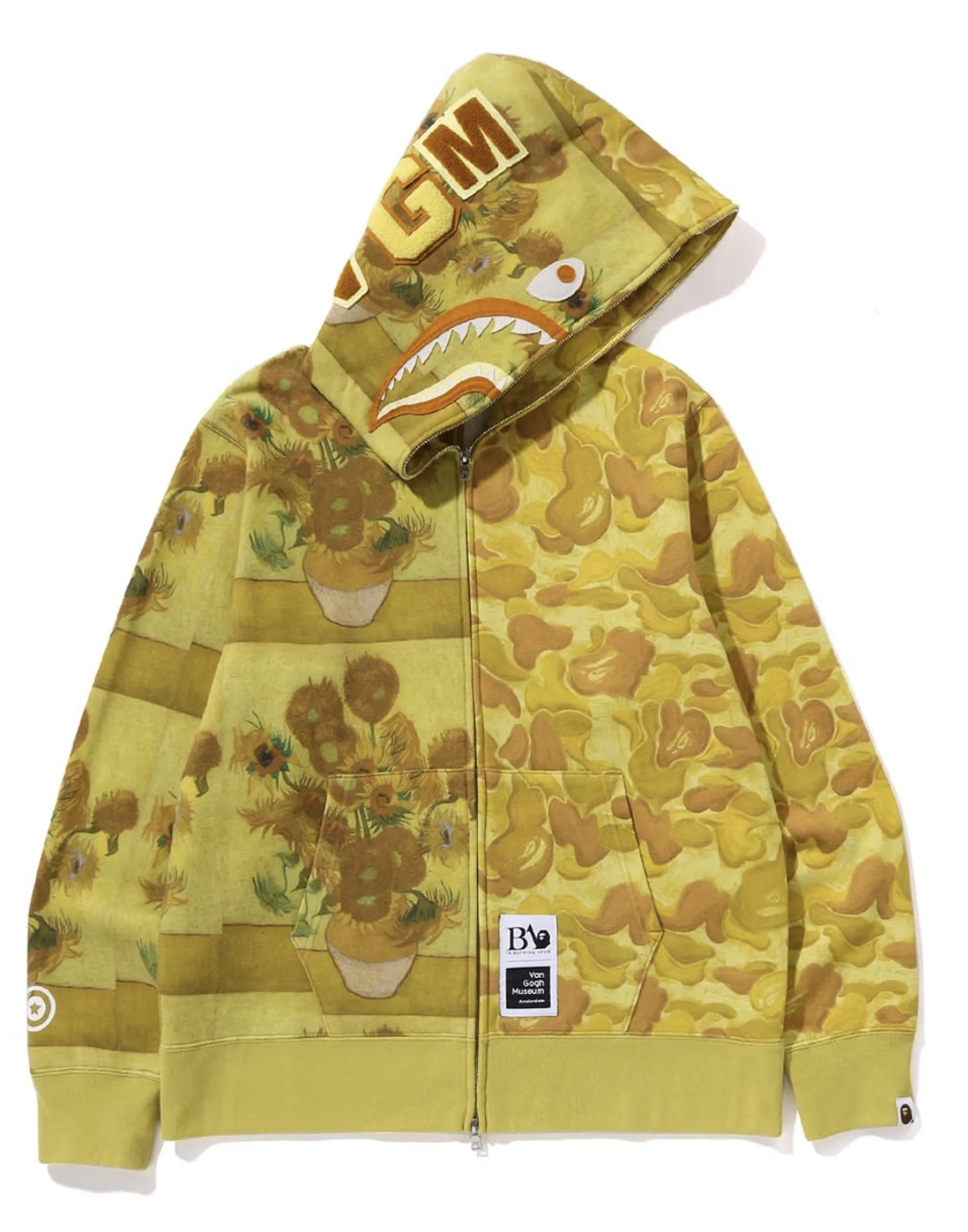 BAPE Van Gogh Museum Shark Hoodie Jacket Sunflowers Camo Yellow
