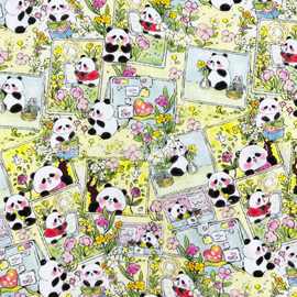 纯棉双层纱布 国风熊猫DIY油画手工儿童手绘涂鸦家居服口水巾面料