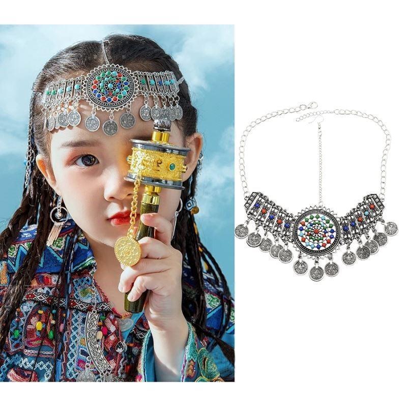 Headwear, Forehead Ornament, Eyebrow Pendant, Coin Tassel, Xizang Hair Accessory, Children's and Women's Western Ethnic Minority Jewelry, Sweet and Cool Style