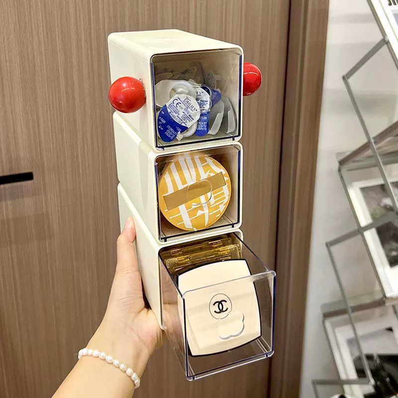 Красивый ящик для хранения косметики можно сложить с выдвижным пылезащитным ящиком для хранения на рабочем столе в общежитии.