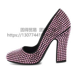 跨境独立站ins时尚走秀粗跟烫钻BlingBling女单鞋凉鞋仙女鞋子