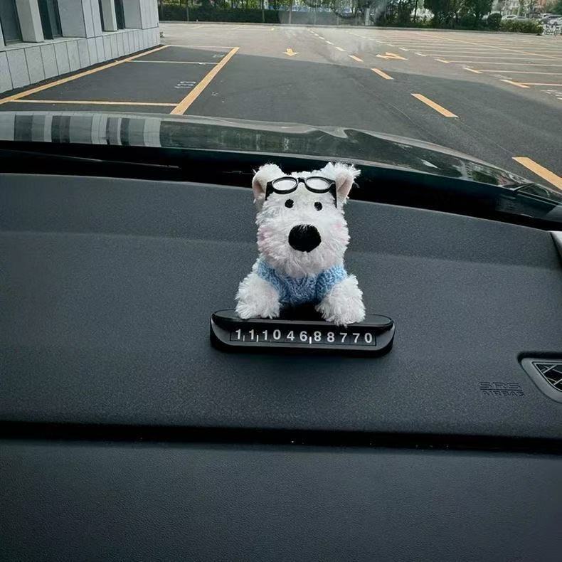 Cute West Highland Puppy Car Central Control Screen Ornaments Plush Doll Car Decoration Car Interior Accessories