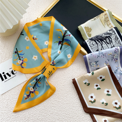 Small ear plug cross small silk scarf for women in spring, autumn and summer Korean style fashionable tie bag headband decorative scarf trend