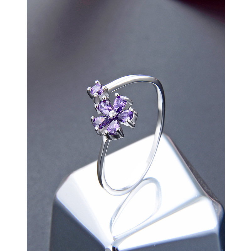 Zircon pétalo anillo femenino 925 Luz de plata de ley de lujo nicho diseño de alto sentido anillo ins flor anillo de dedo índice joyería