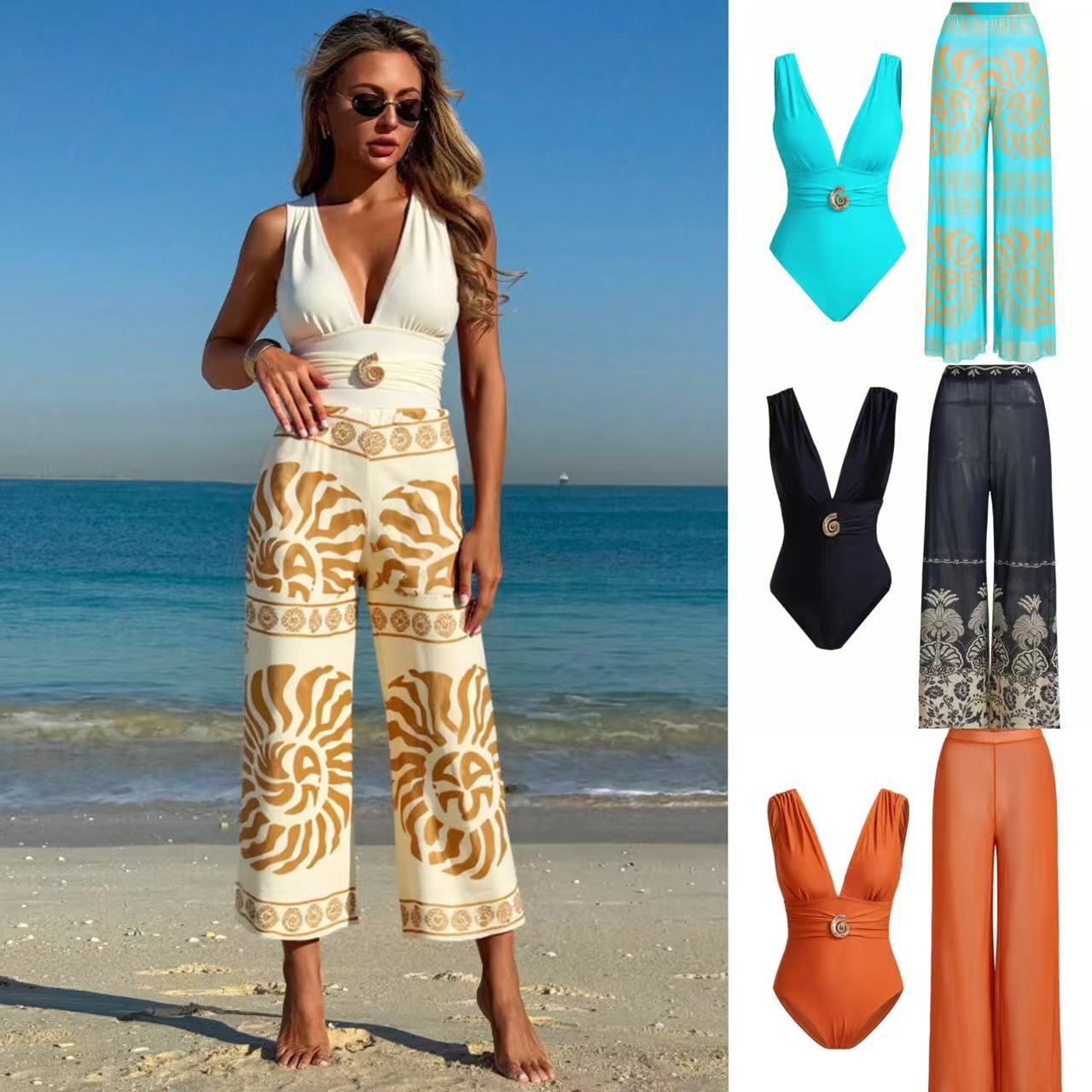 Dameskleding Sexy badpak uit één stuk met print, tweedelig zwempak, sneldrogend polyester, bescheiden bedekking_voghion.com