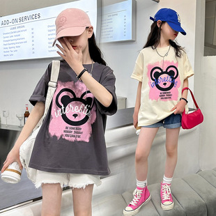 Girls' Short-sleeved Cotton T-shirt 2023 New Summer Loose Top Medium and Large Children's Printed T-shirt for Children Half-sleeved T-shirt