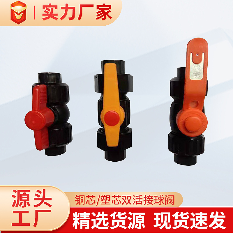 Fuente de la fábrica PE DOBLE JUNTA suelta válvula de bola de plástico completo núcleo de plástico DOBLE JUNTA suelta Válvula de bola 4 puntos 6 puntos 1 pulgada interruptor de válvula