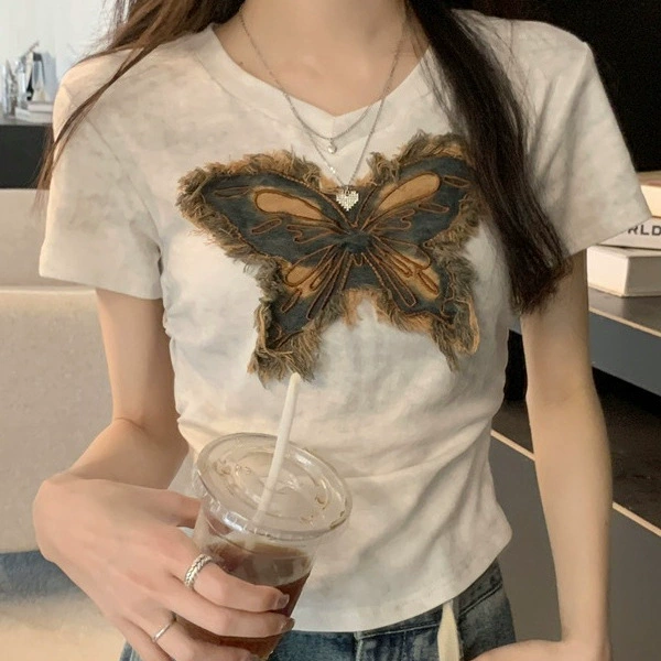 Милые женские летние дизайнерские топы с круглым вырезом и короткими рукавами, модные утягивающие топы для женщин