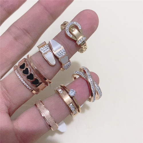 New Arrival Geometric Color-Tone Titanium Steel Ring, Korean-Style Versatile, Fresh and Clean Finger Ring, Women's Tail Ring