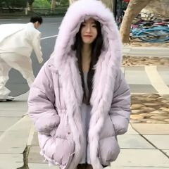 时尚百搭可拆卸仿狐狸毛领羽绒服女冬季2025新款90白鸭绒加厚外套