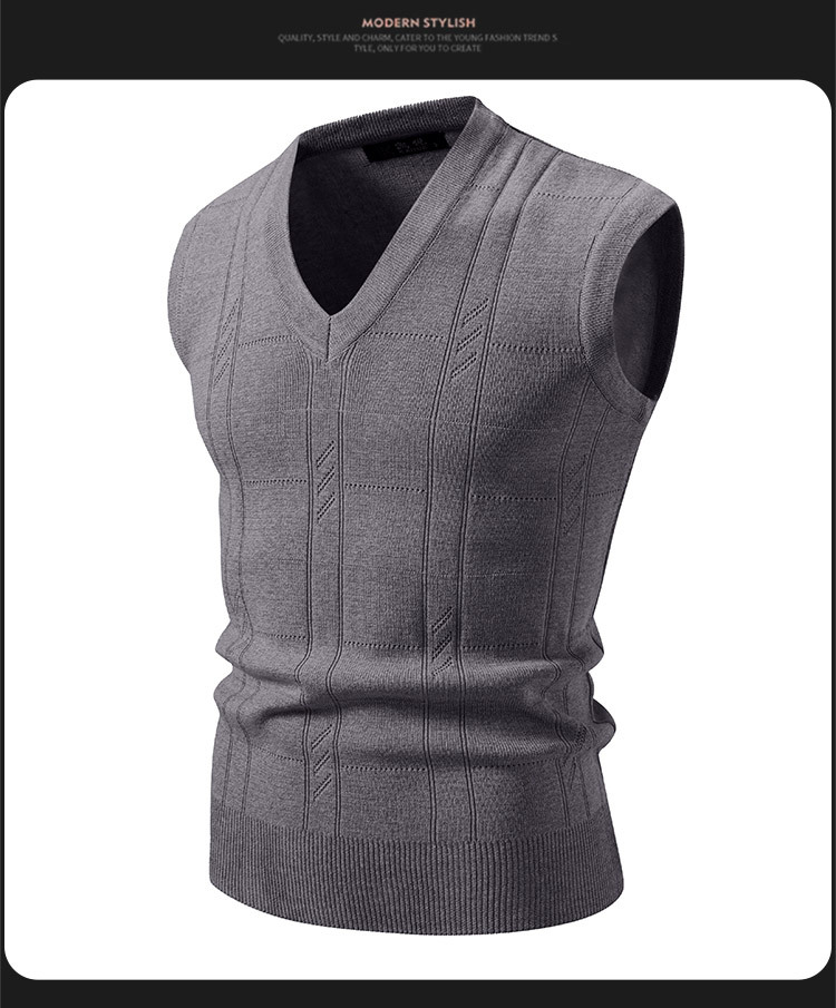 Herren-Strickweste – Schmal geschnittene V-Ausschnitt-Strickweste mit Jacquardmuster für elegante Freizeitkleidung_voghion.com