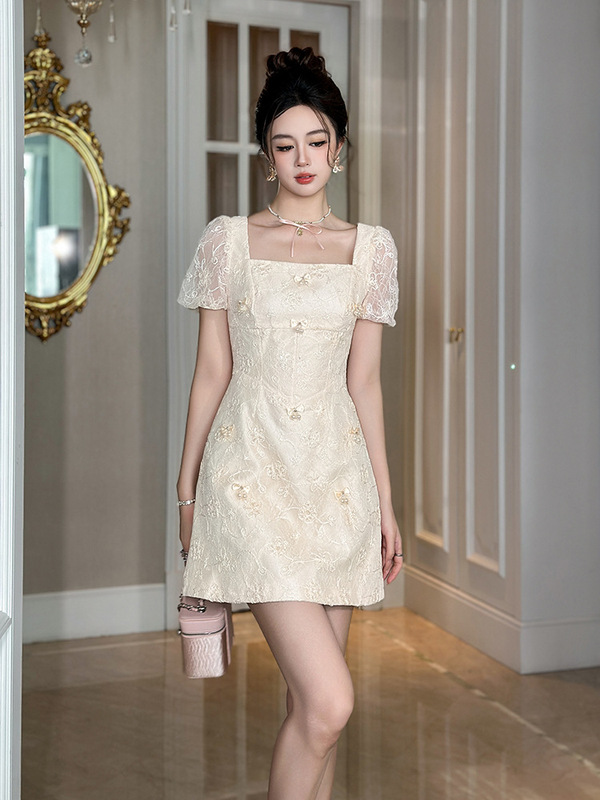 法式订婚小礼服2025夏季新款女装小个子平时可穿方领连衣裙9082|undefined