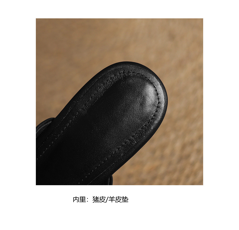 Sandal cao gót đế xuồng nữ hở mũi quai ngang gót 10 cm — Đen [da cừu] chi tiết 19