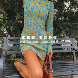 2021秋冬新品欧美外贸女装大码个性时尚露背长袖套头毛衣裙沙滩裙