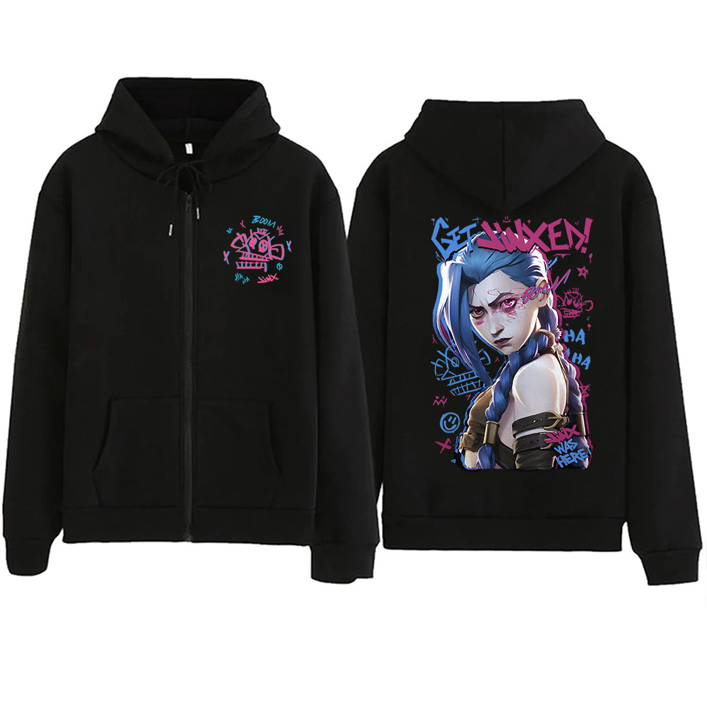 Hot Anime Arcane-Jinx Zipper Hoodie Harajuku Pullover