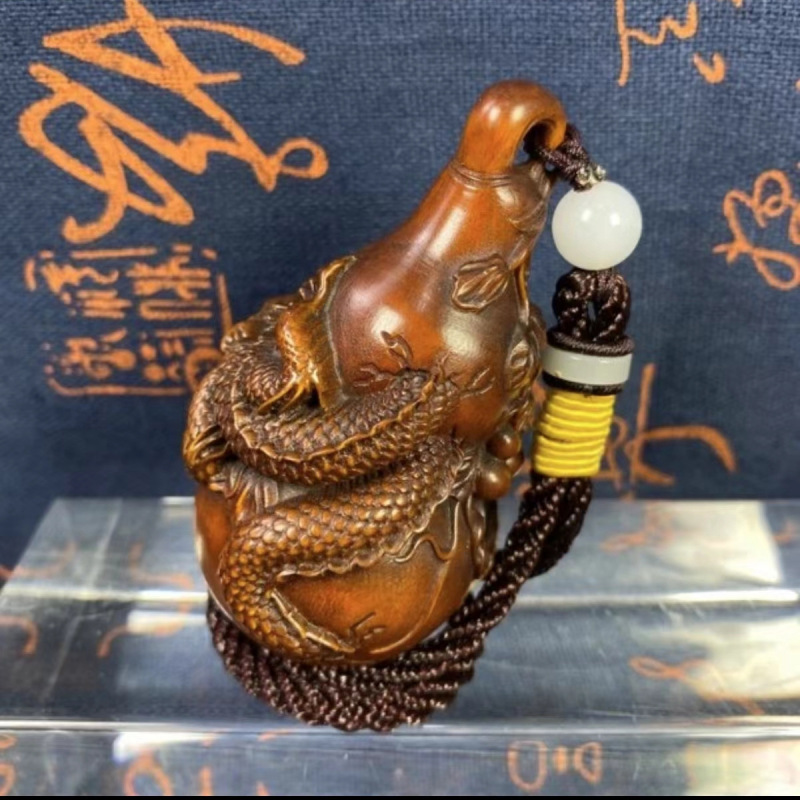 沉香木祥龙盘龙葫芦手把件多子多福木雕刻车挂件随身盘玩工艺摆件|undefined