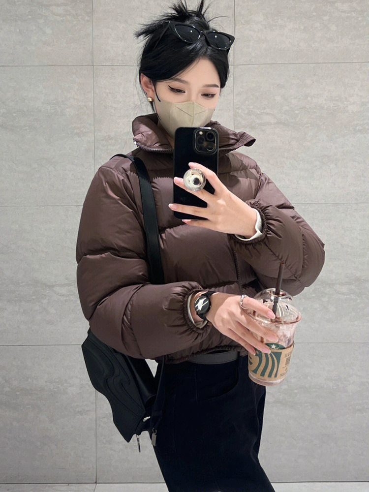 Brown baseball uniform, short down jacket with down, high-quality style, 2025 years, increased thickness
