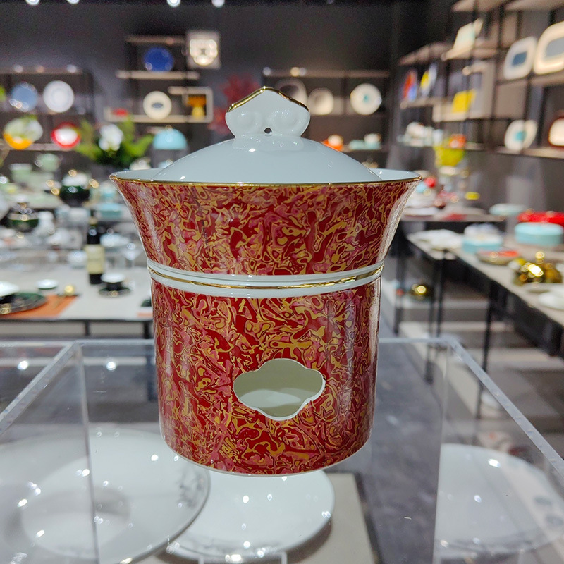 ホテルクラブ高級ボーンチャイナ食器セット金縁満堂紅お祝い宴会誕生日皿セット|undefined