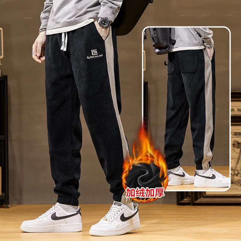 Плюшевые пуховые брюки большого размера осенние и зимние брюки для мужчин вельветовые брюки хеньер повседневные брюки для мальчиков спортивные брюки