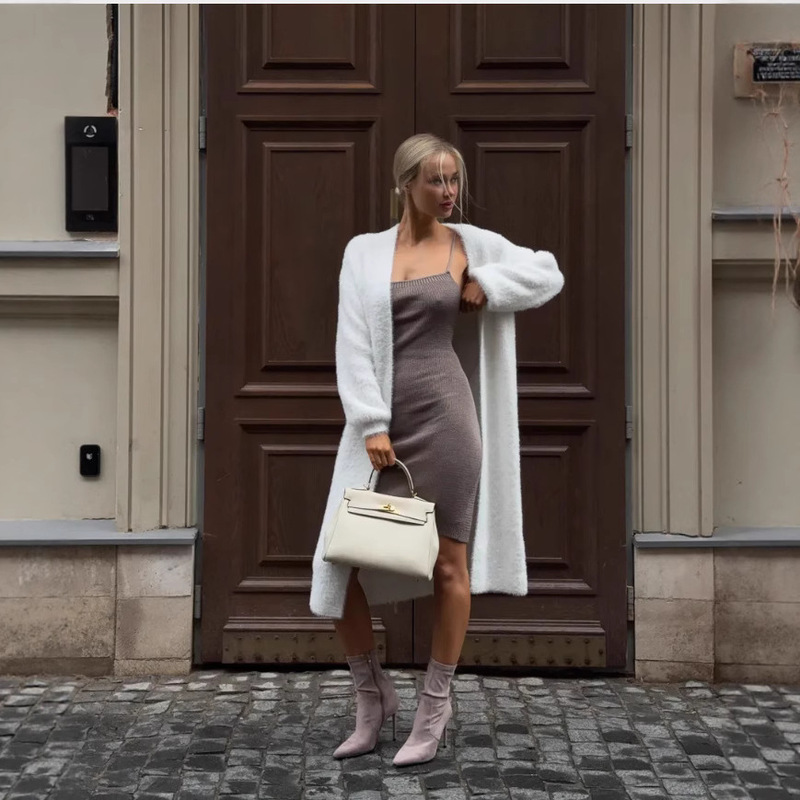 Cross-border mink velvet white sweater coat 2025 autumn and winter new fluffy soft plus long sweater cardigan