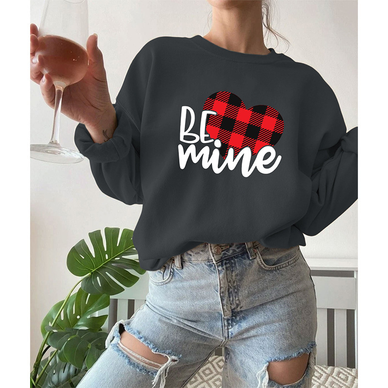 Felpa con cappuccio a maniche lunghe con scollo tondo da donna autunnale Be Mine, top stampato casual versatile_voghion.com