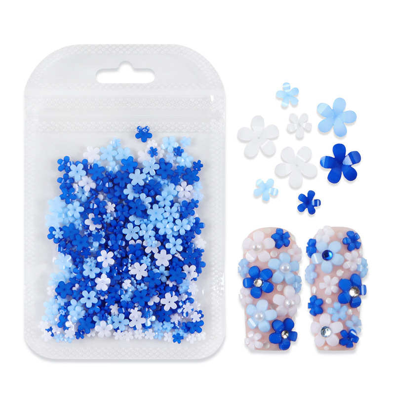 400 Pieces of Five-Petal Flower Nail Art Accessories Wholesale Klein Blue Stereo Acrylic Resin Flower Nail Accessories