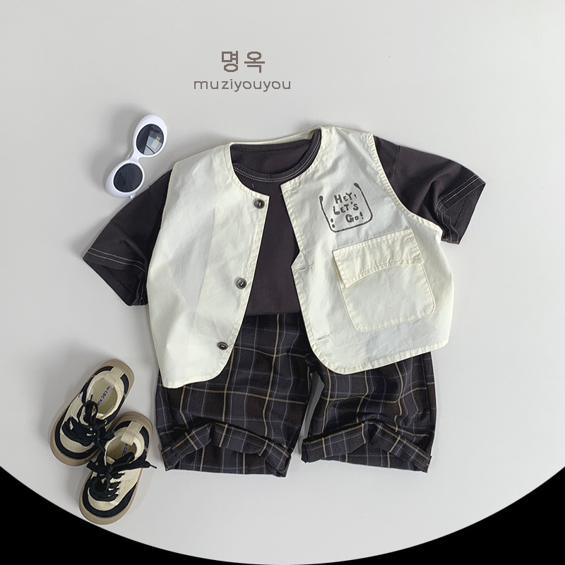 2025 primavera y verano nuevo chaleco infantil para hombres y mujeres bebés chaleco de hombro delgado para niños coreanos chaleco casual universal