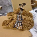 桑皮村UG家高版泰迪毛拖鞋蝴蝶结羊羔毛包头保暖外穿皮毛一体拖鞋