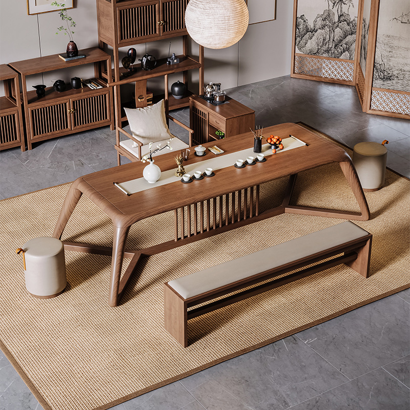 1.6m 티 테이블+팔걸이 천공 의자+부드러운 의자*2+ 벤치 1.2m개