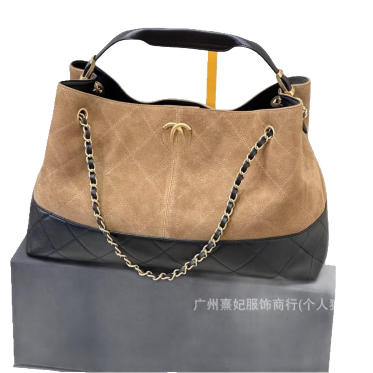 New 25A Suede Color-Block Tote Bag For Women, Large Capacity Chain Hobo Bag, Shoulder And Crossbody Bag - Thumbnail 5