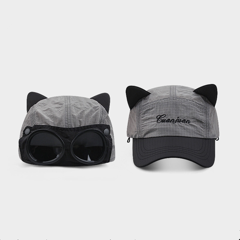 かわいい猫耳サングラス パイロットハット レディース トレンド ブランド カラーブロック ピークキャップ 逆着用 速乾性 子供用野球帽|undefined