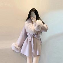 2025流行漂亮紫色毛呢外套女冬季2024韩系感小香风斗篷呢大衣