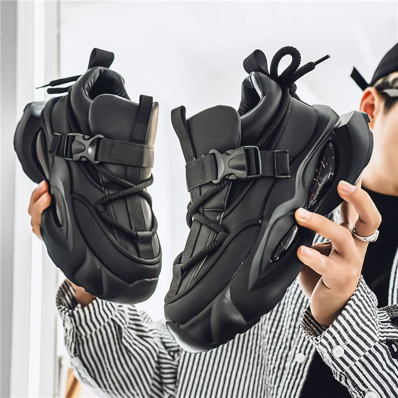 Четыре сезона, однотонные кожаные водонепроницаемые туфли для папы на толстой подошве, спортивные маленькие черные туфли для спорта на открытом воздухе, нишевые прямые туфли Xuheng в гонконгском стиле