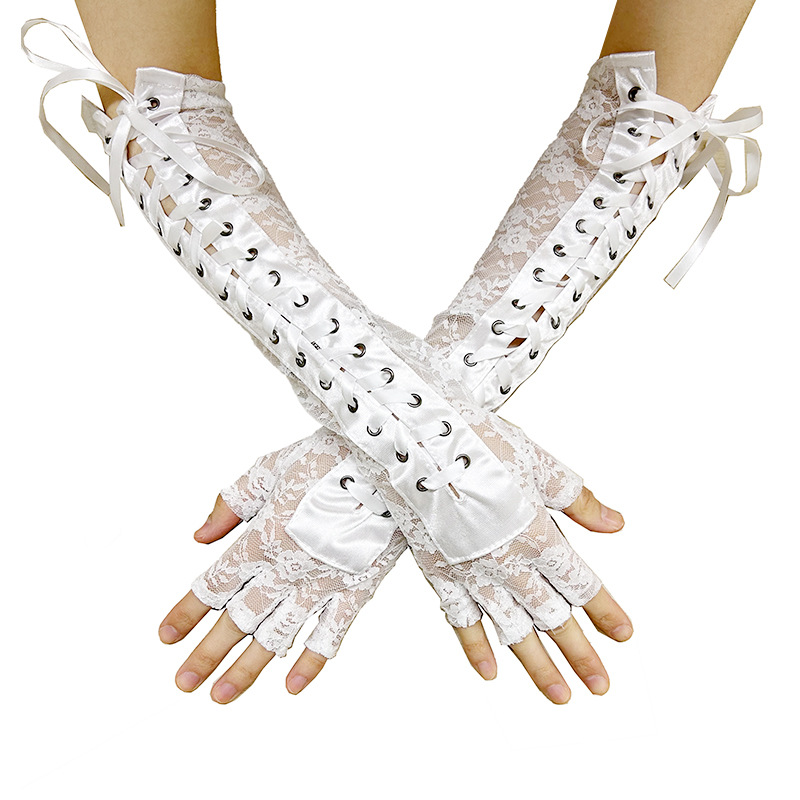 Miskon sexy medio dedo guantes de las mujeres largas con cordones mangas punk fiesta de halloween